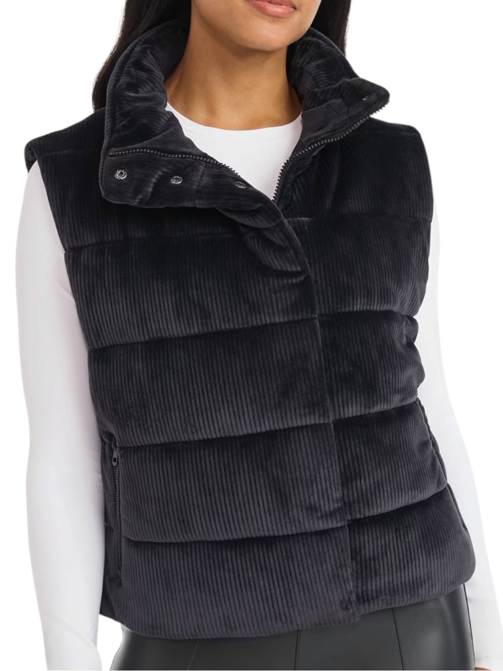 AVIA Black Ribbed Velour Quilted Puffer Vest NWOT